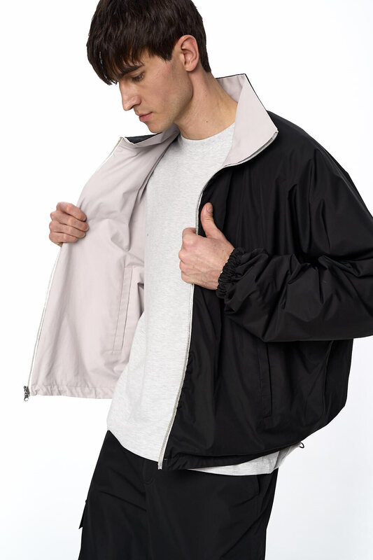 Double-sided men's sweatshirt made of cotton raincoat fabric, grey/black