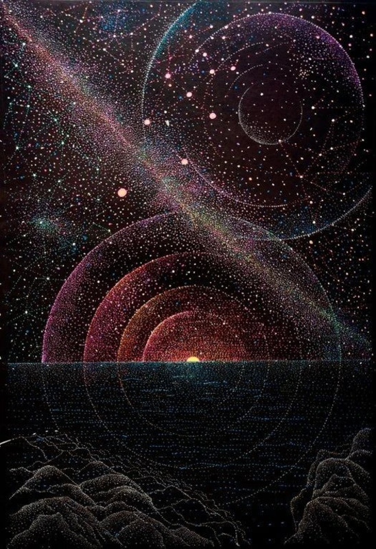 Cosmic Sunsets (2021) by tanvvi, created with gel pens on paper.