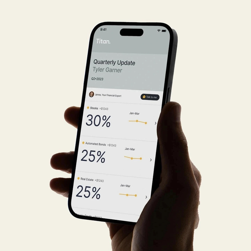 UI/UX design for the Titan Capital app rebrand by designer Robbin Cenijn.