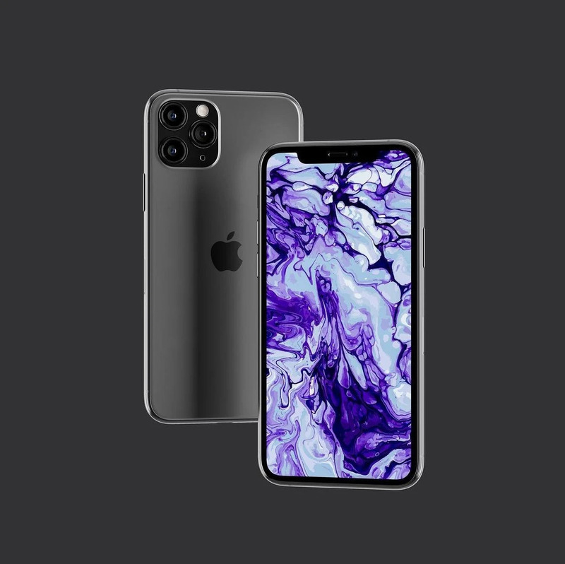 Apple iPhone 11 Pro displaying a Purple Marbled Wallpaper.