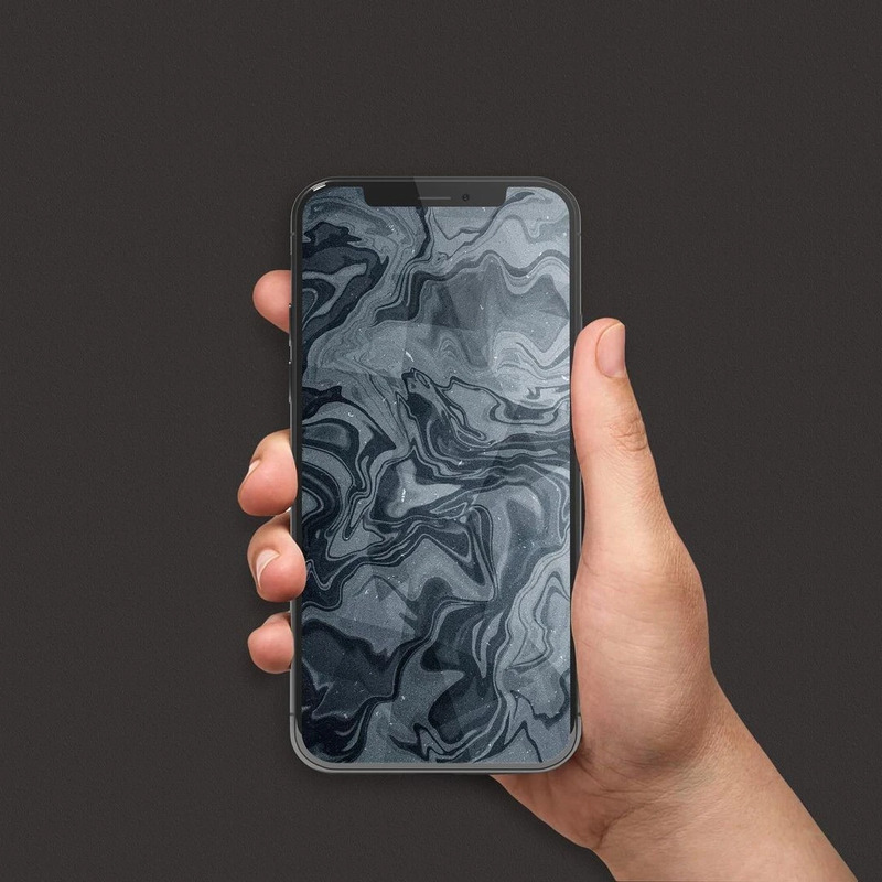 A minimalist abstract wallpaper for dark mode, shown on an iPhone XS Max.