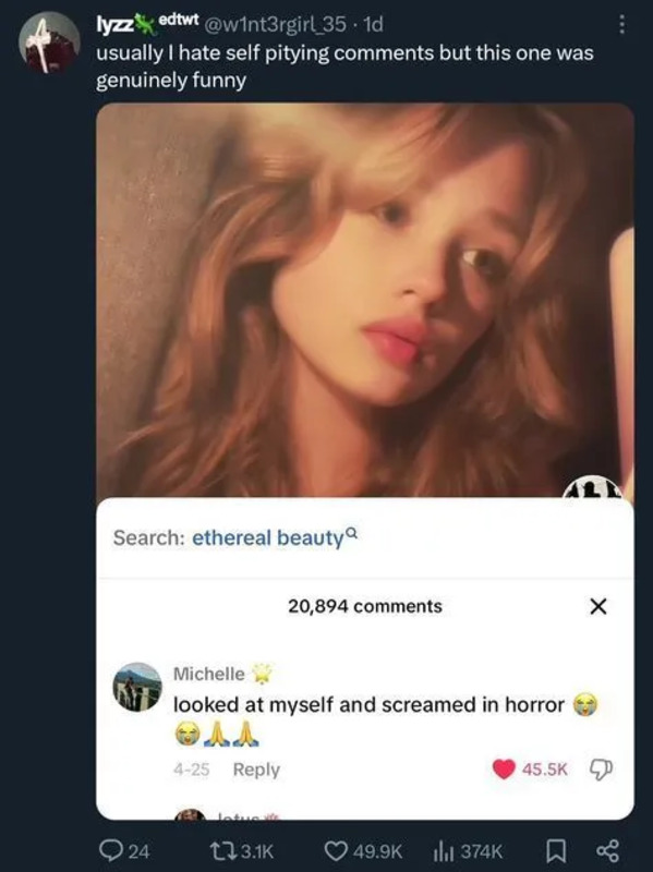 a woman with long blonde hair is looking at the camera and has an instagram