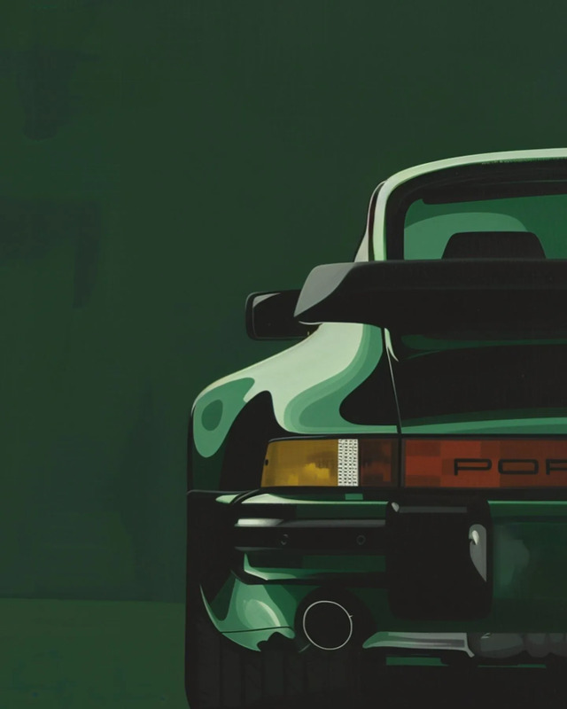 the back end of a green porsche sports car