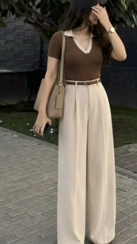 Elegant brown top paired with cream wide-leg pants for a classy everyday look. Perfect for casual outings, brunch, college, office, or minimalist fashion lovers. Save this outfit for your next style inspiration! 🤎✨ Casual Outfits, Moda, Fashionable Outfits...