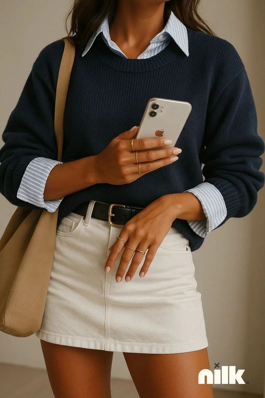 navy sweater outfit, coastal granddaughter fall aesthetic, white mini skirt autumn look, chic preppy capsule wardrobe, Pinterest fall fashion inspiration, Amazon autumn outfit finds, timeless everyday fall outfits, stylish chic capsule wardrobe in...