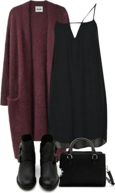Red Cardigan and Black Dress Minimal Fashion, Street Style, Fall Clothes, Fashion Outfits, Chic Outfits, Teen Fashion Outfits, Spring Outfits, Popular Outfits, Svetri