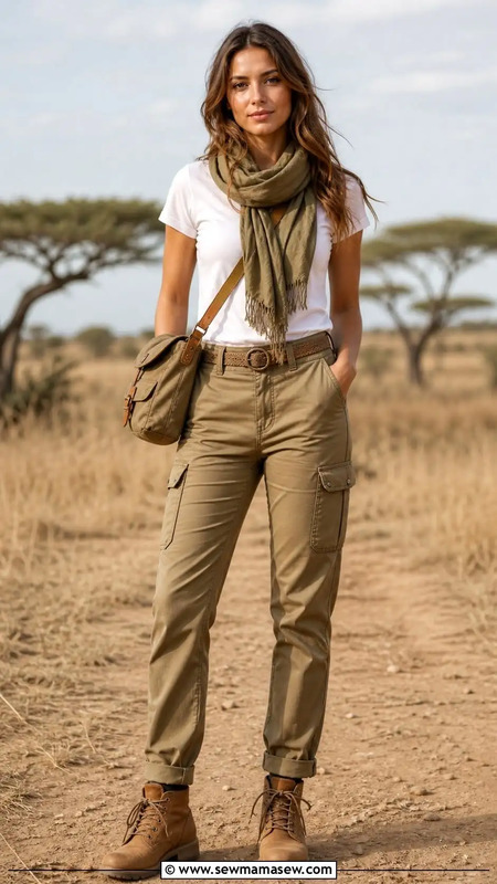 Khaki Cargo Pants With White Tee Safari Outfit - 40 Safari Outfit Ideas for Your Adventure Ready