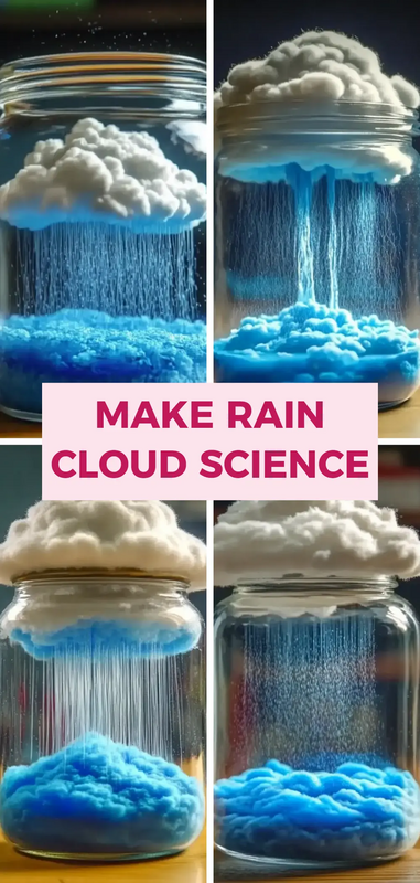 A clear jar showing the setup for making a rain cloud in a jar experiment. This easy science fun is great for showing kids how clouds create precipitation.