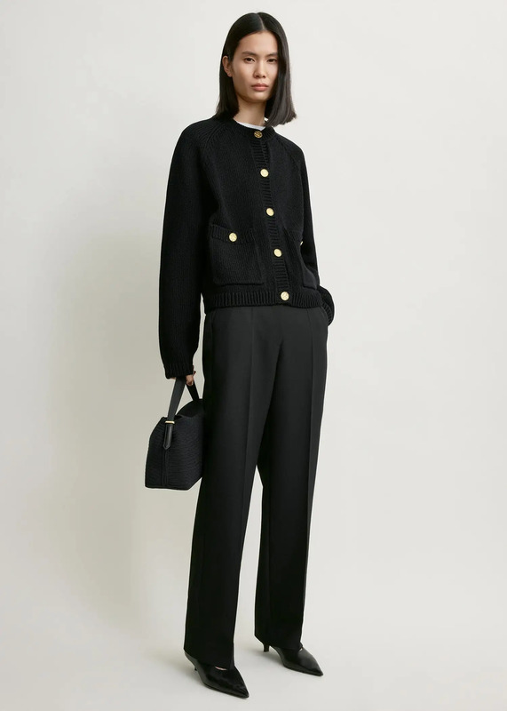 Hammered button cotton cardigan black