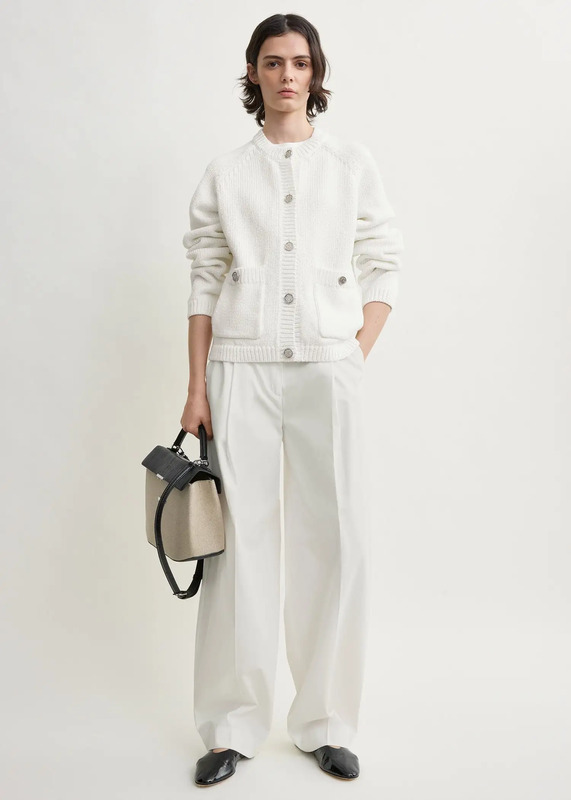 Hammered button cotton cardigan white