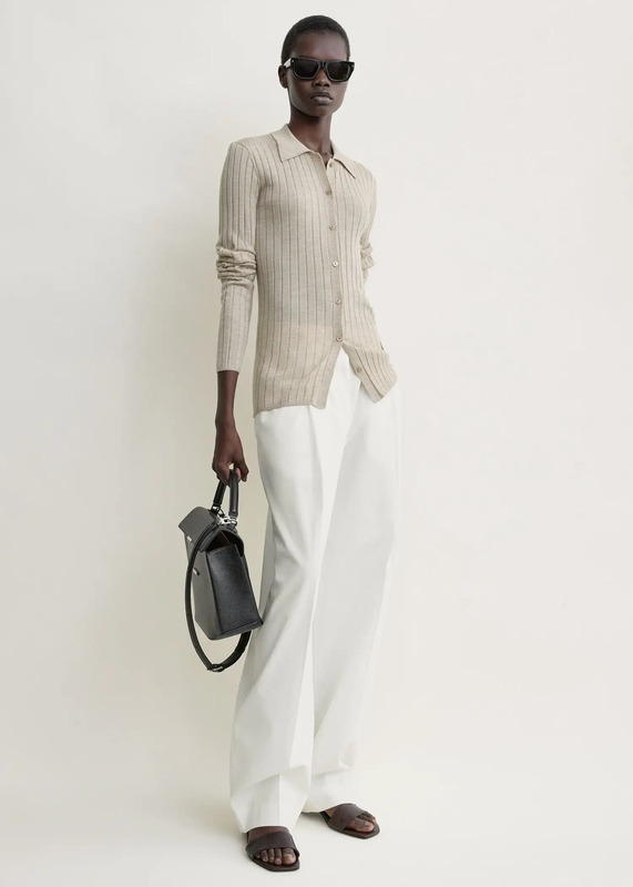 Slim ribbed shirt oat melange