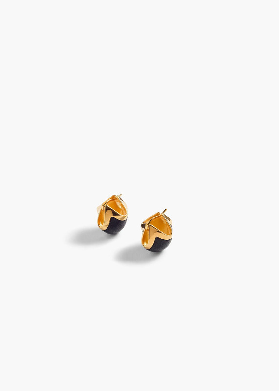 Small Lotus Earrings in Gold with Black