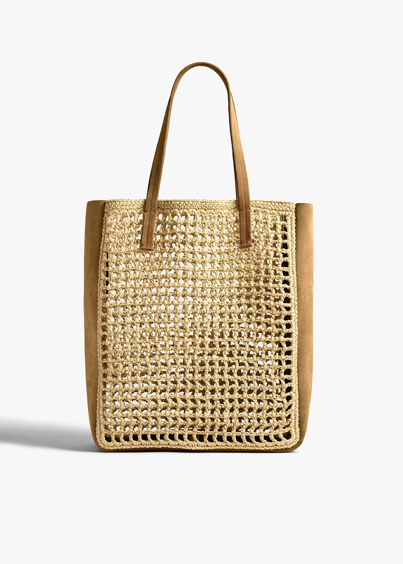 Zoe Tote in Natural Raffia with Mud Suede