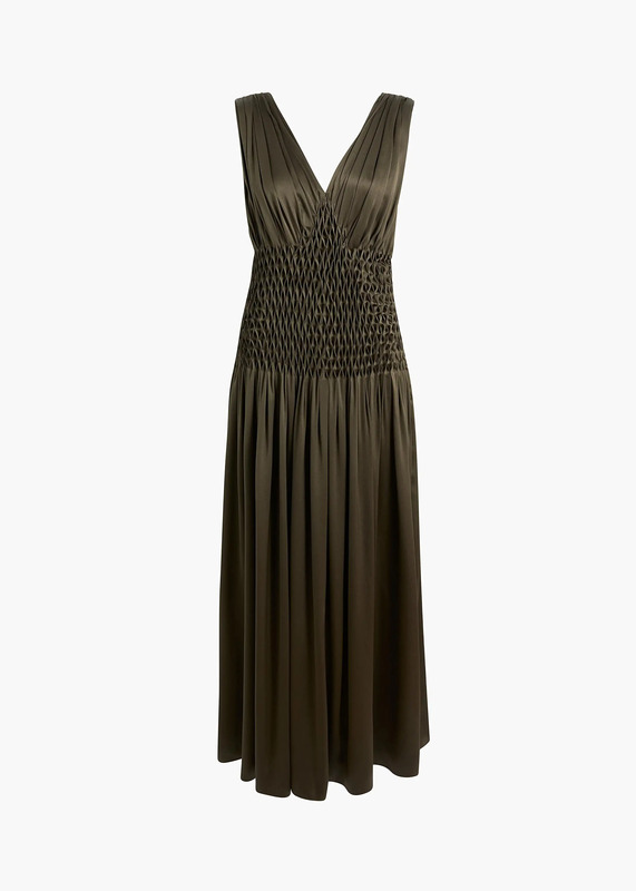 Nola Dress in Dark Olive Silk
