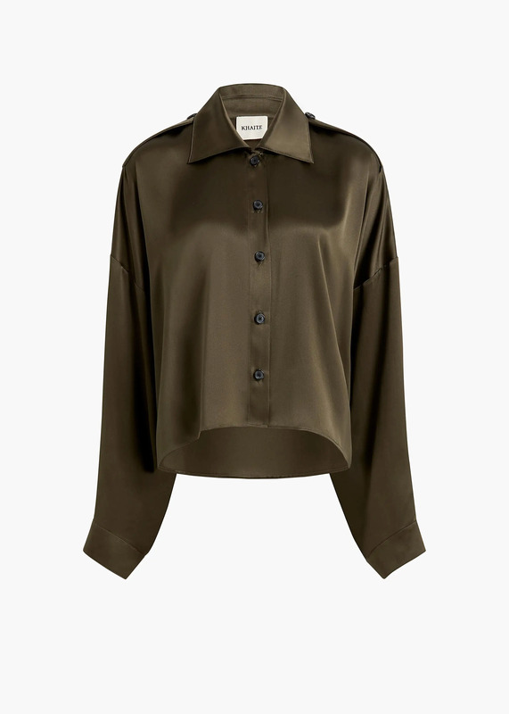 Bodine Top in Dark Olive Silk