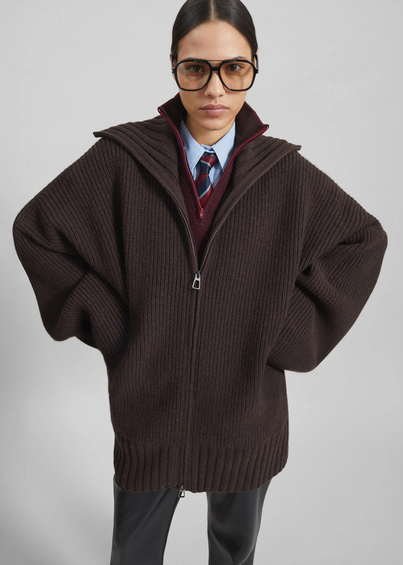 Veda Oversized Zip-Up Cardigan - Brown