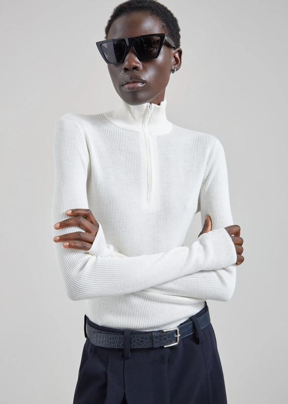 Sade Knit Zip Sweater - White