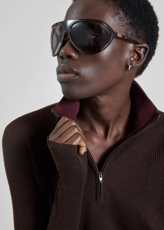Sade Knit Zip Sweater - Brown/Burgundy