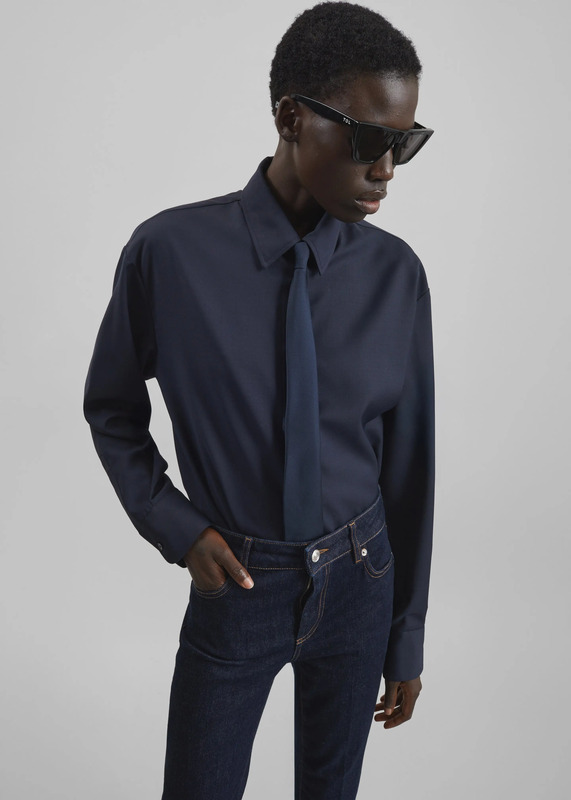 Peri Tie Neck Shirt - Navy