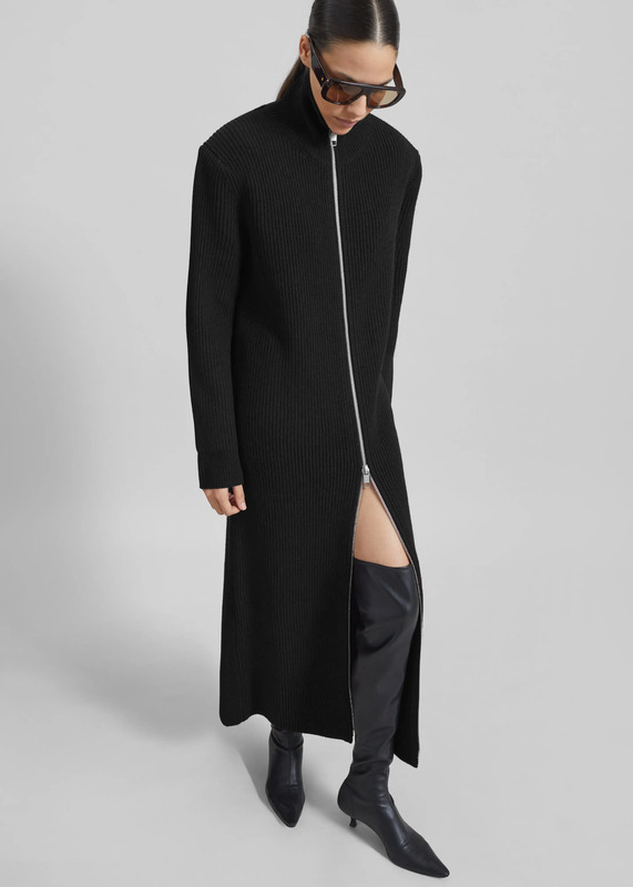 Nolia Knit Long Cardigan Dress - Black