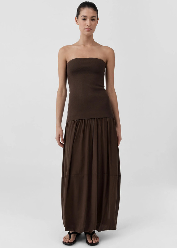 St. Agni Strapless Balloon Hem Dress - Cedar