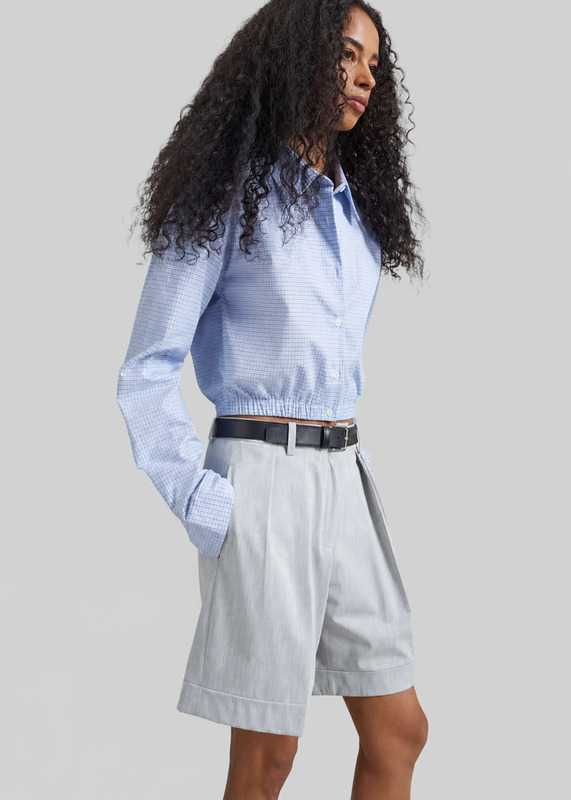Lison Cropped Shirt - Checked Blue