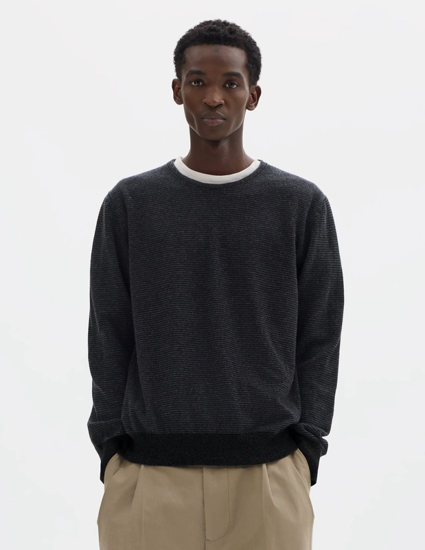 FEEDER STRIPE CREW NECK JUMPER | MERINO CASHMERE | BLACK/CHARCOAL