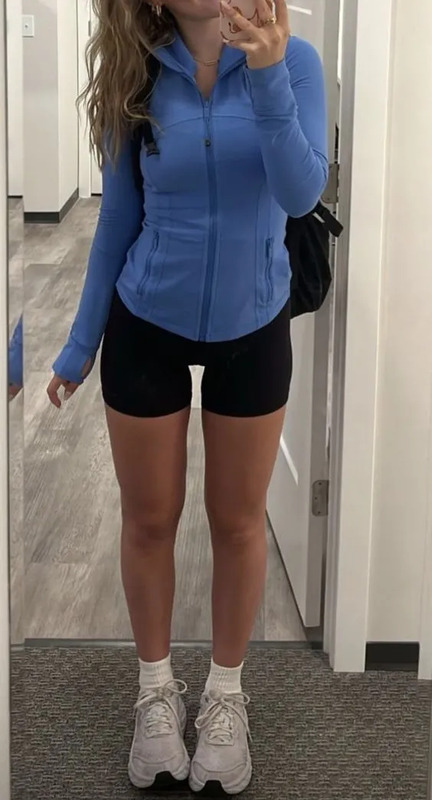 lululemmon jacket + biker shorts + gold jewerly (sweat proof) + over ankle socks + new balances = fashion icon   workout outfit ☆ dad shoes ☆ headphones ☆ leggings ☆ alo ☆ dupe ☆ dad shoes ☆ 2024 workout ☆ inspiration ☆ over the ankle socks ☆ summ...