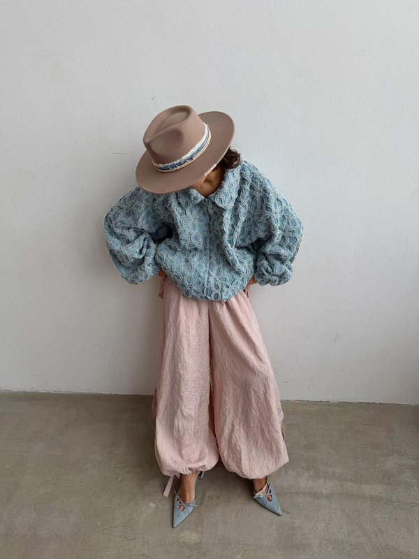 Denim Bomber Jacket (Blue Flowers)