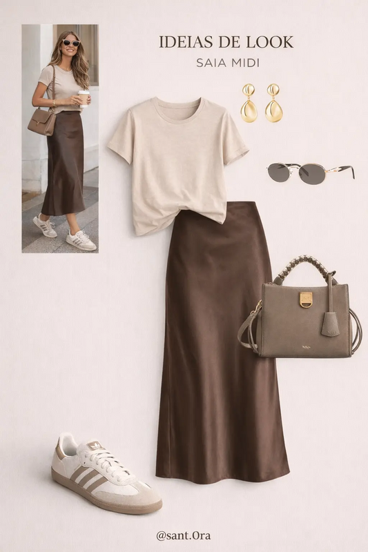 Elevate your spring style with satin silhouettes. Discover versatile, polished looks featuring silk and satin skirts for warm-weather elegance and timeless, Old Money vibes Образ С Коричневой Атласной Юбкой, Юбка Атласная С Чем Носить, Коричневая ...