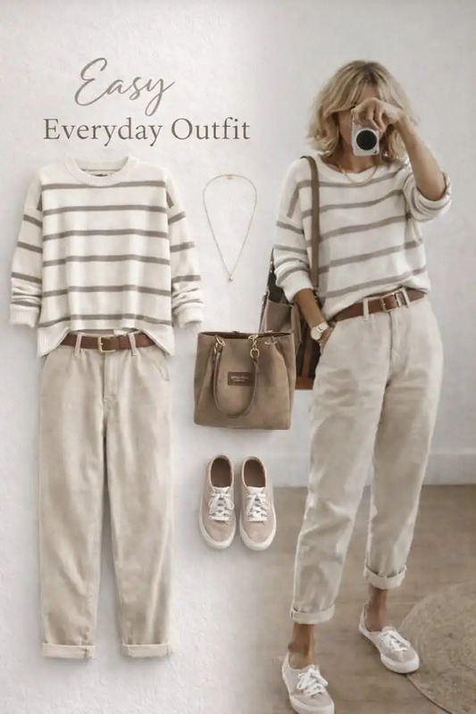 Discover chic, comfy travel outfits for women — beige jeans, neutral tones, and breezy summer styles. Easy styling tips for home wear to weekend explorations. Elevate your wardrobe with Scandinavian-inspired casual fashion Скандинавская Мода, Жіно...