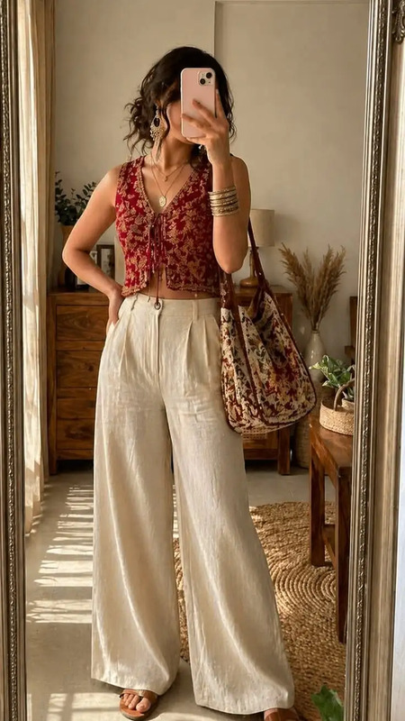 fashion inspo outfits #style inspiration #red# inspo Модные Наряды, Льняные Брюки, Летние Платья, Индийская Мода, Наряды На Выходные, Повседневные Наряды, Городской Шик, Летняя Рабочая Одежда