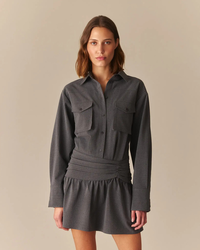 Bridget Pinstripe Button Down Dress Heather Gray