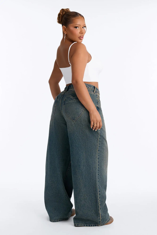 Match Made In Heaven Baggy Heart Jeans - Dark Wash