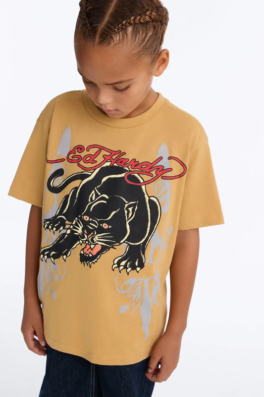 Mini Ed Hardy Powerful Panther Front/Back Short Sleeve Tee - Sand