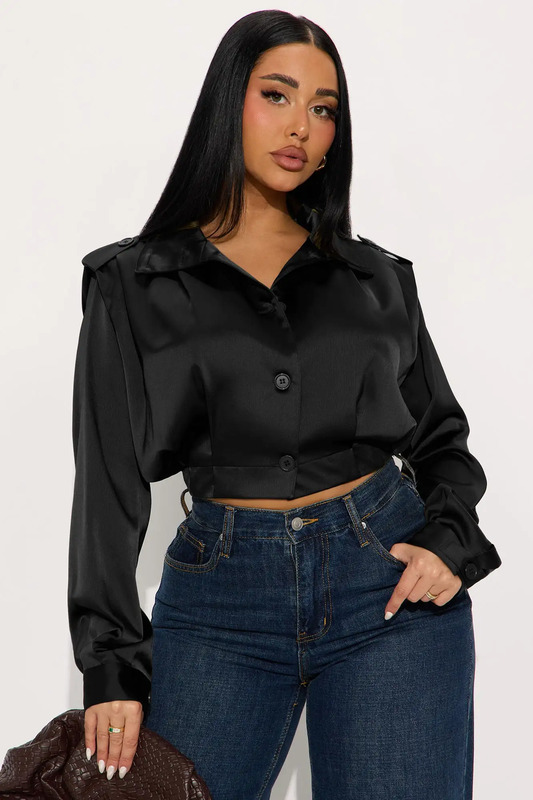 All Business Satin Shirt - Black