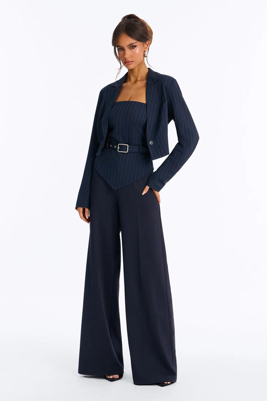Tailored Affair Pinstripe Blazer Set Jumpsuit - Navy