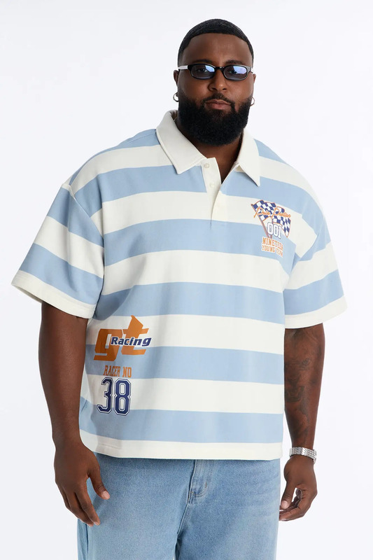 Racer 38 Stripe Fleece Polo - Blue/combo