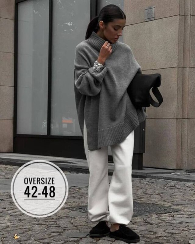 Women's Sweater Dencop gray Wool, universal size Without fastener oversized Long Russia buy with delivery on OZON at a low price (1237667510)