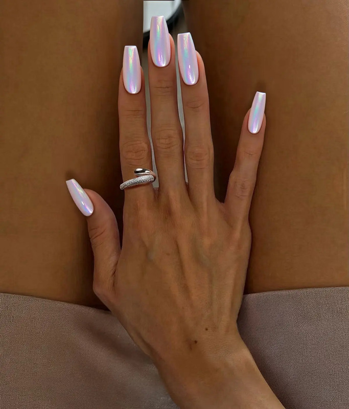 Icy Purple Chrome Holographic Long Square Nails | See All 30 Variations Inside
