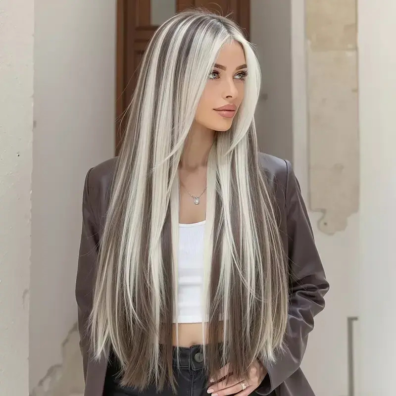 gradient blonde straight hair wig mixed brown - Temu
