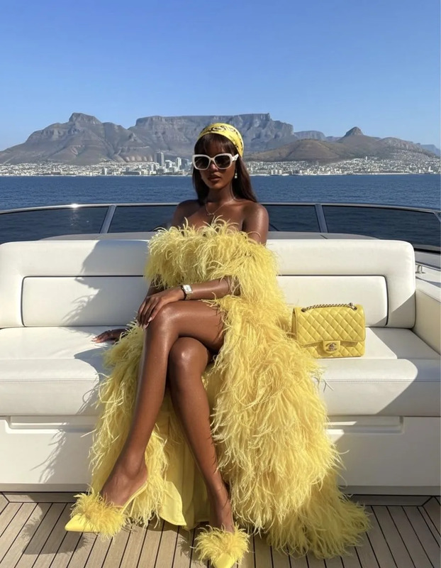 a woman sitting on the back of a boat