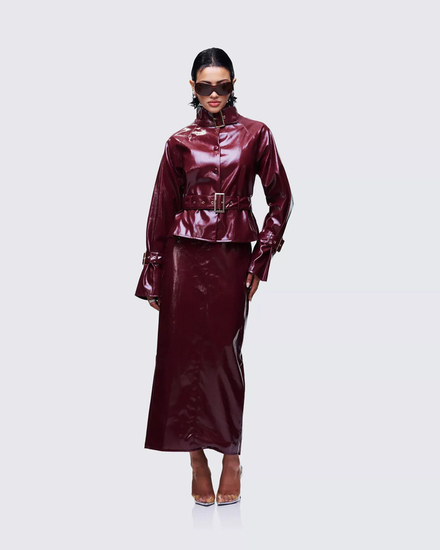 Plum Patent Leather Set - Belted Top &amp; Maxi Skirt