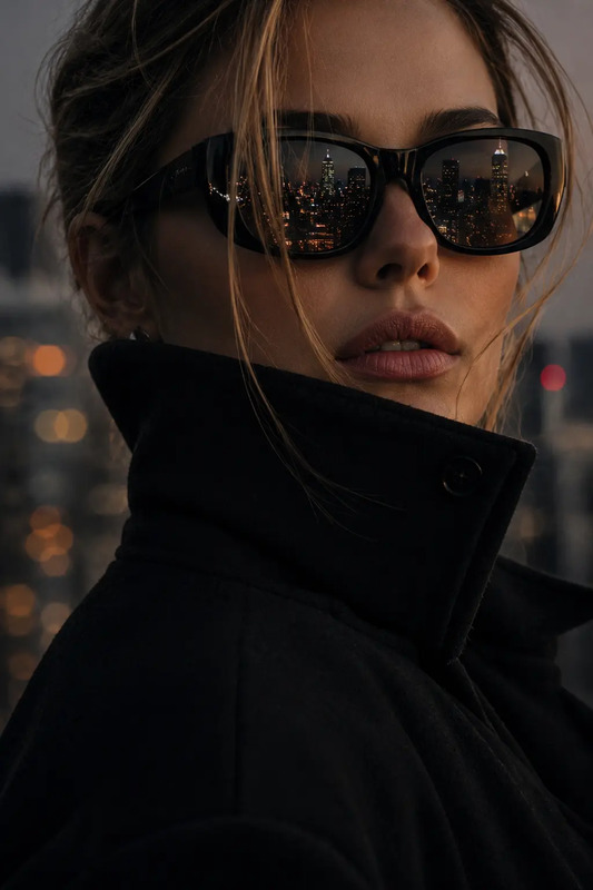 Luxury Fashion Portrait with City Lights Reflection