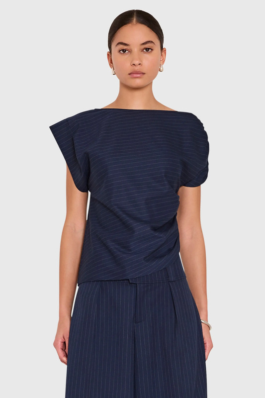 Elroy Top in Manchester Pinstripe - Navy/M