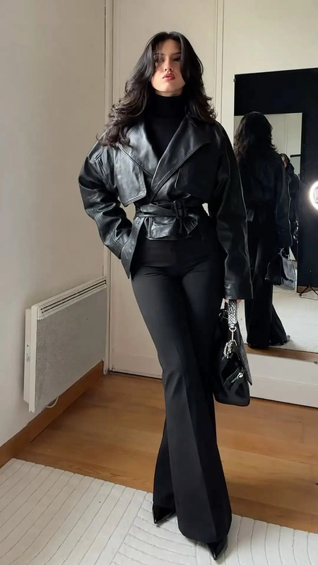 all black old money outfit 🖤✨ chic leather jacket &amp; monochrome classy fashion inspiration