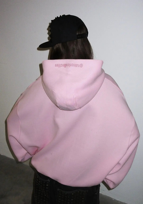 TAG ME RHINESTONE PULLOVER HOODIE BABY PINK - XS