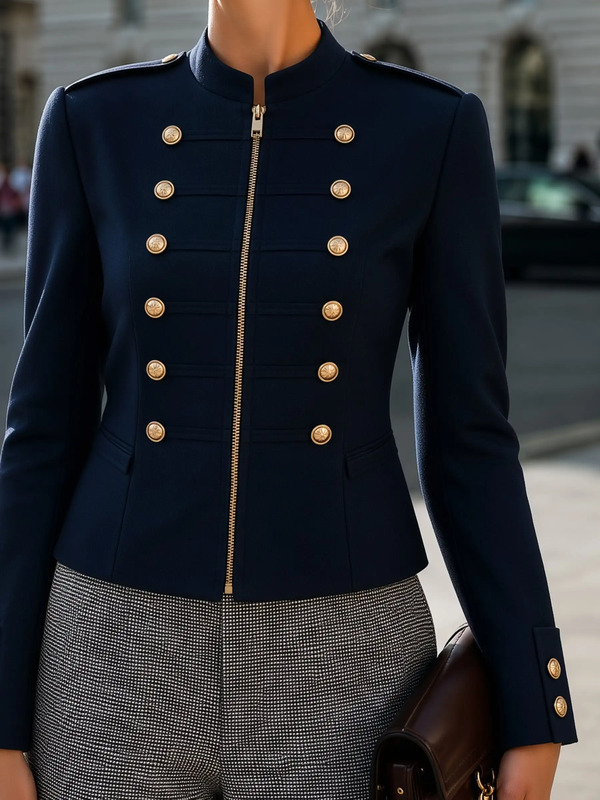 Military-Inspired Double-Breasted Jacket - Blue / XS(2)