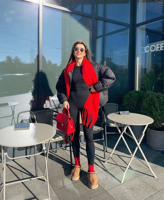 Red outfit with uggs