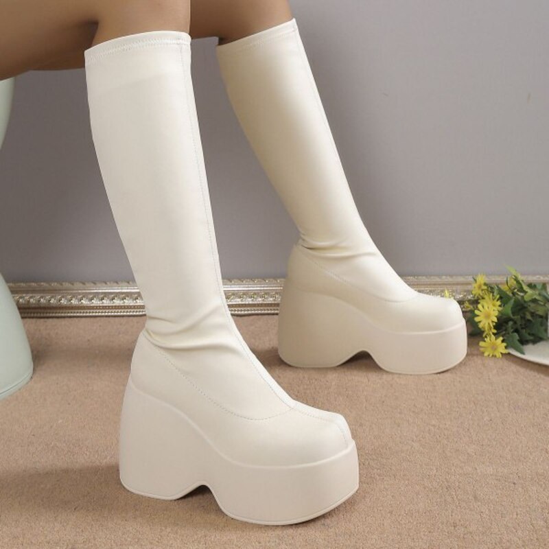 Women's over-the-knee boots, size 41 white For any season Heel + platform China Without fastener buy with delivery to OZON at a low price (1395762819)